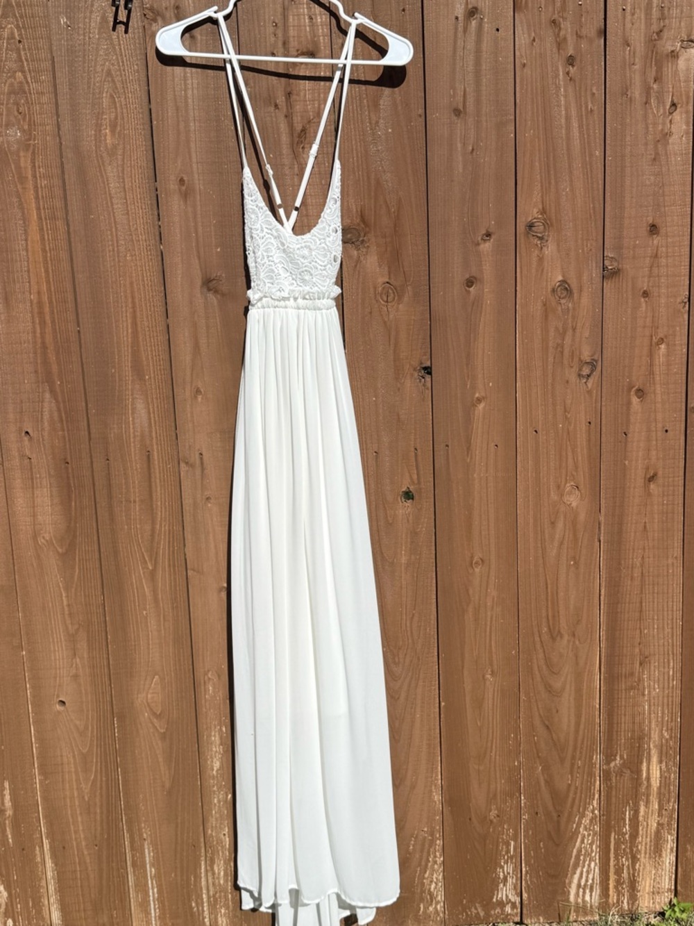 White Lace Bodice Maxi Dress with Strappy Back